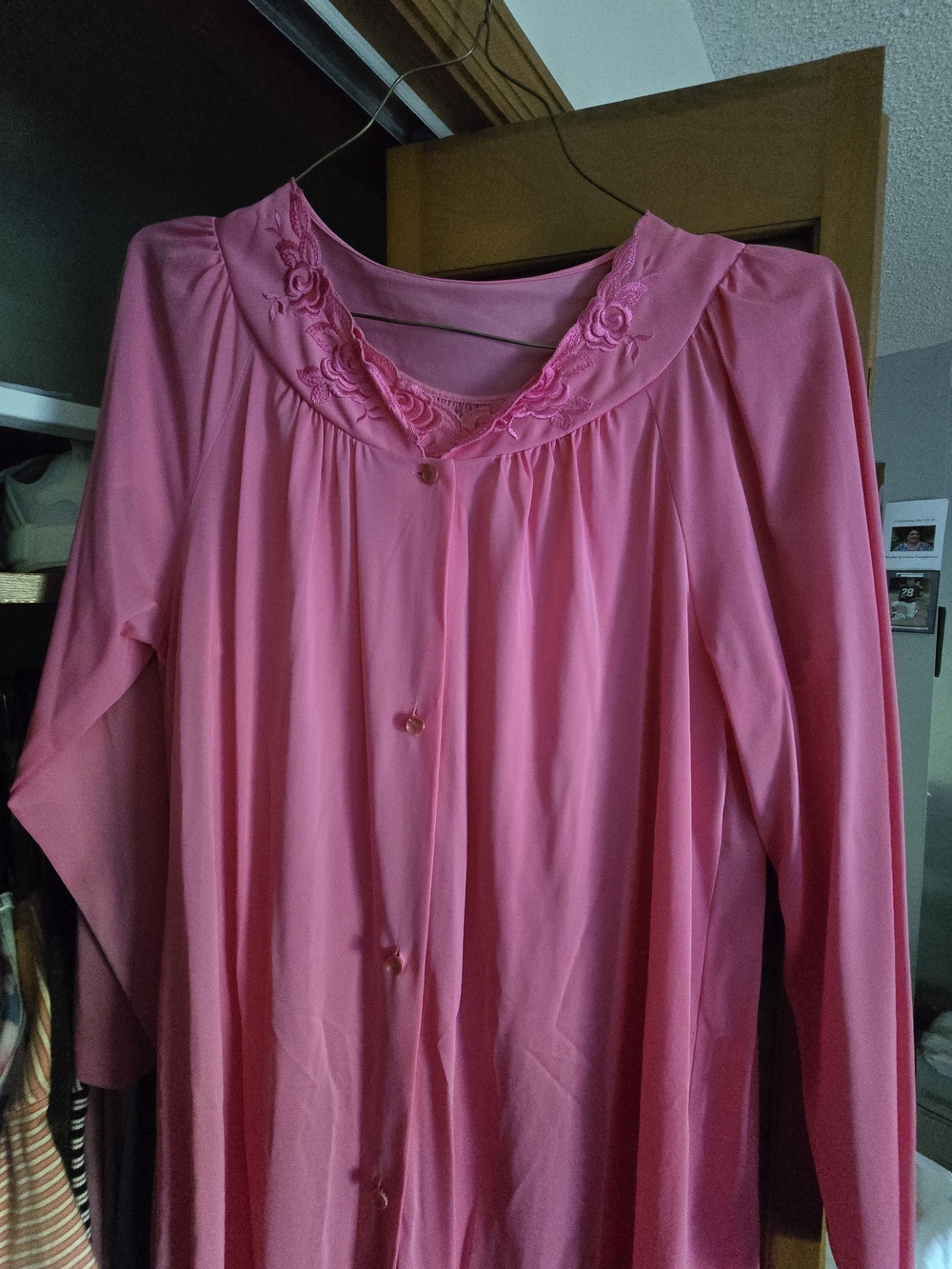 Women's Vintage 1960s Shadowline Pink Embroidered Button-Front 2 Piece Nightgown